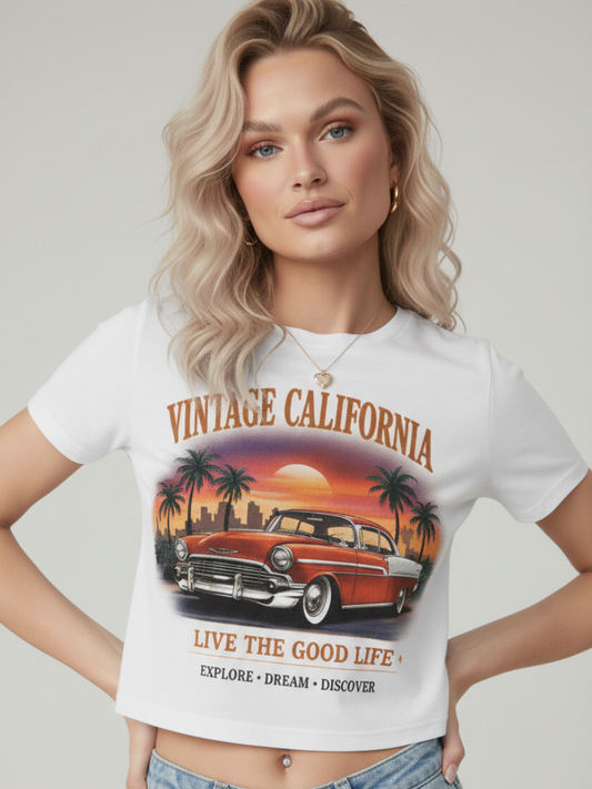 Vintage California Graphic Printed Crop Top