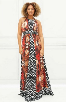 Kokovee Halter Neck Zig Zag Print Maxi Dress